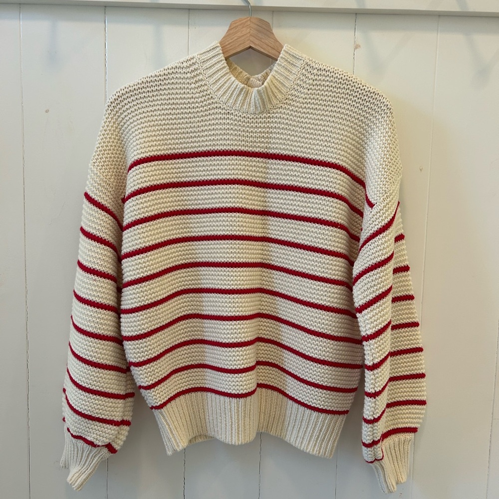 Alex Mill Cream and Red Button-Back Crewneck Sweater in Stripe